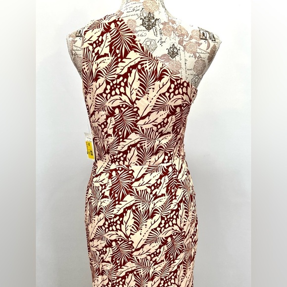ALEXIA ADMOR Brown and cream ALESSI palm print one shoulder midi dress size 2 - Picture 7 of 16